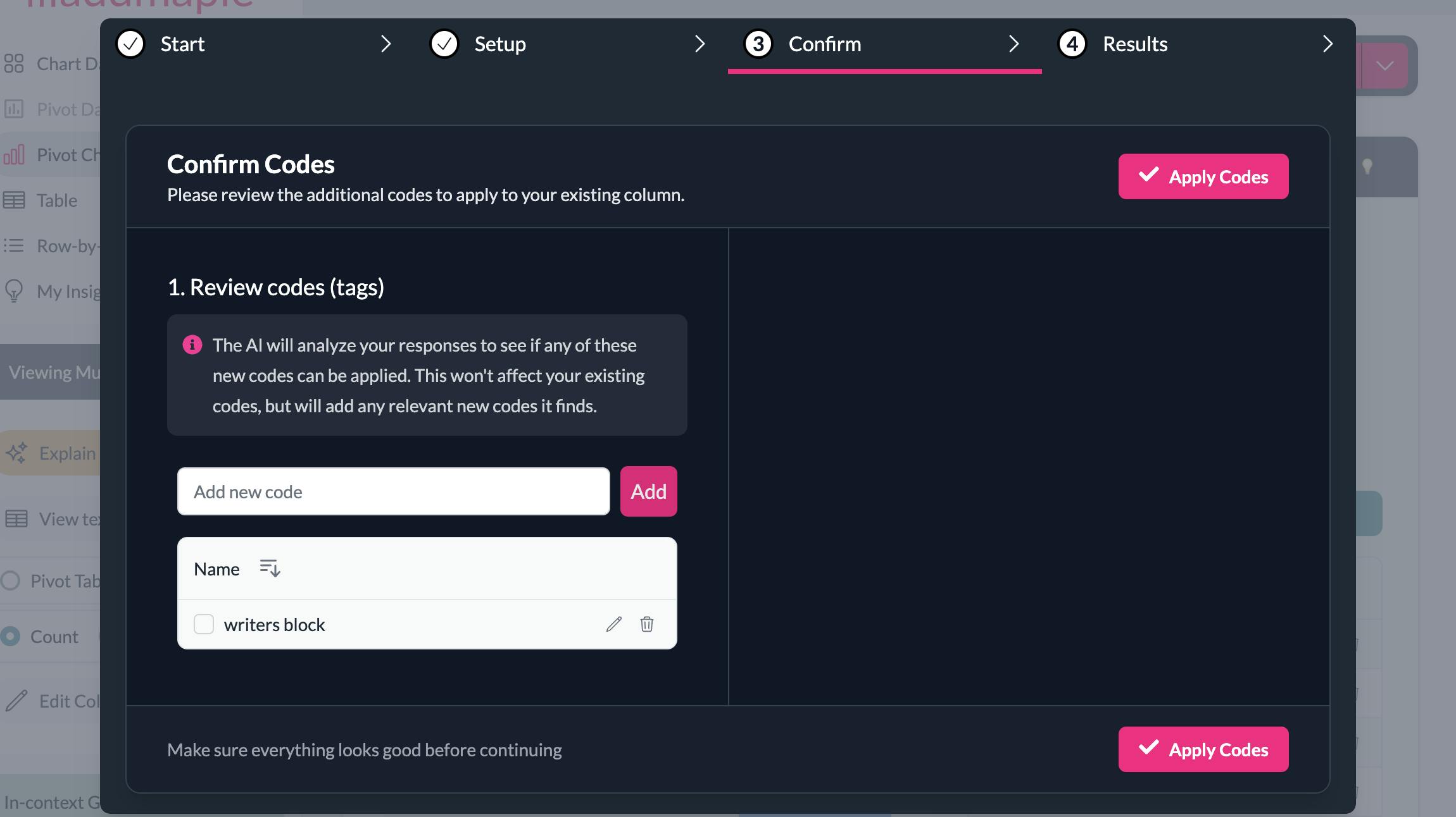 apply new codes modal