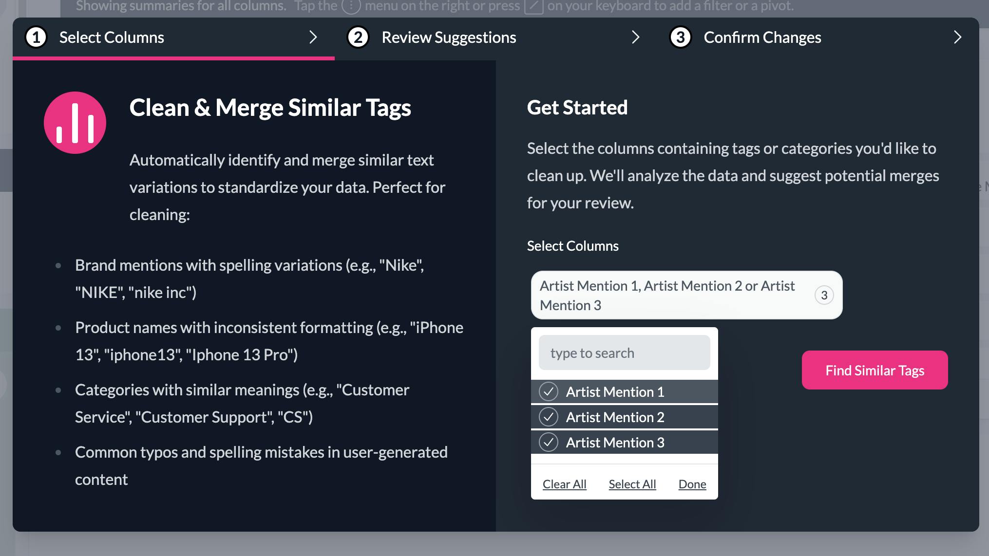 merge mentions - select columns