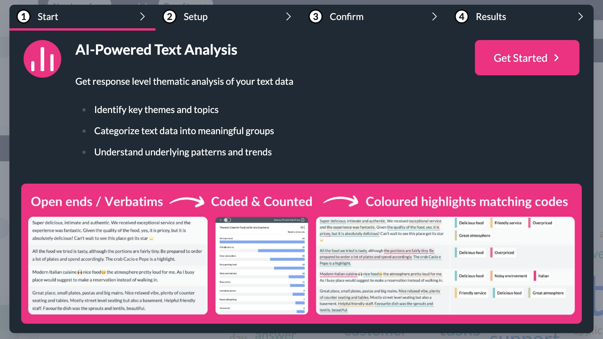 AI text analysis beginning screen
