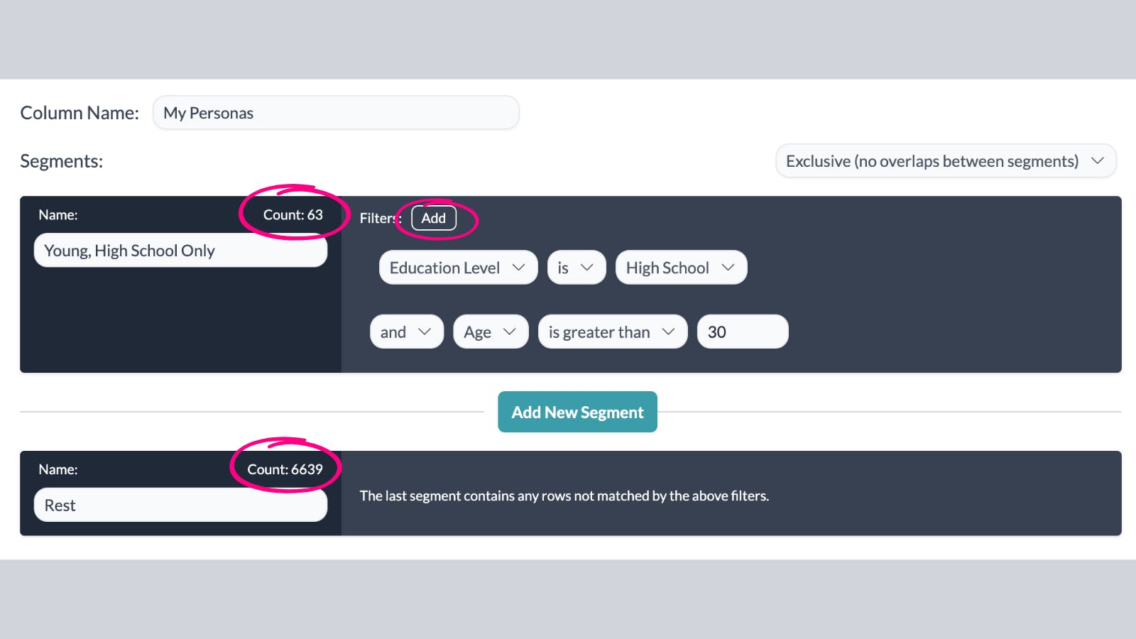 adding filters to a segment