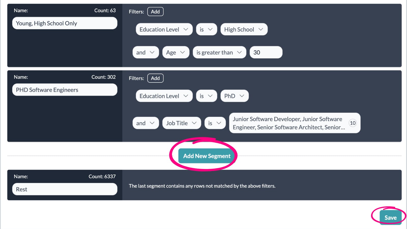 Add new segment button