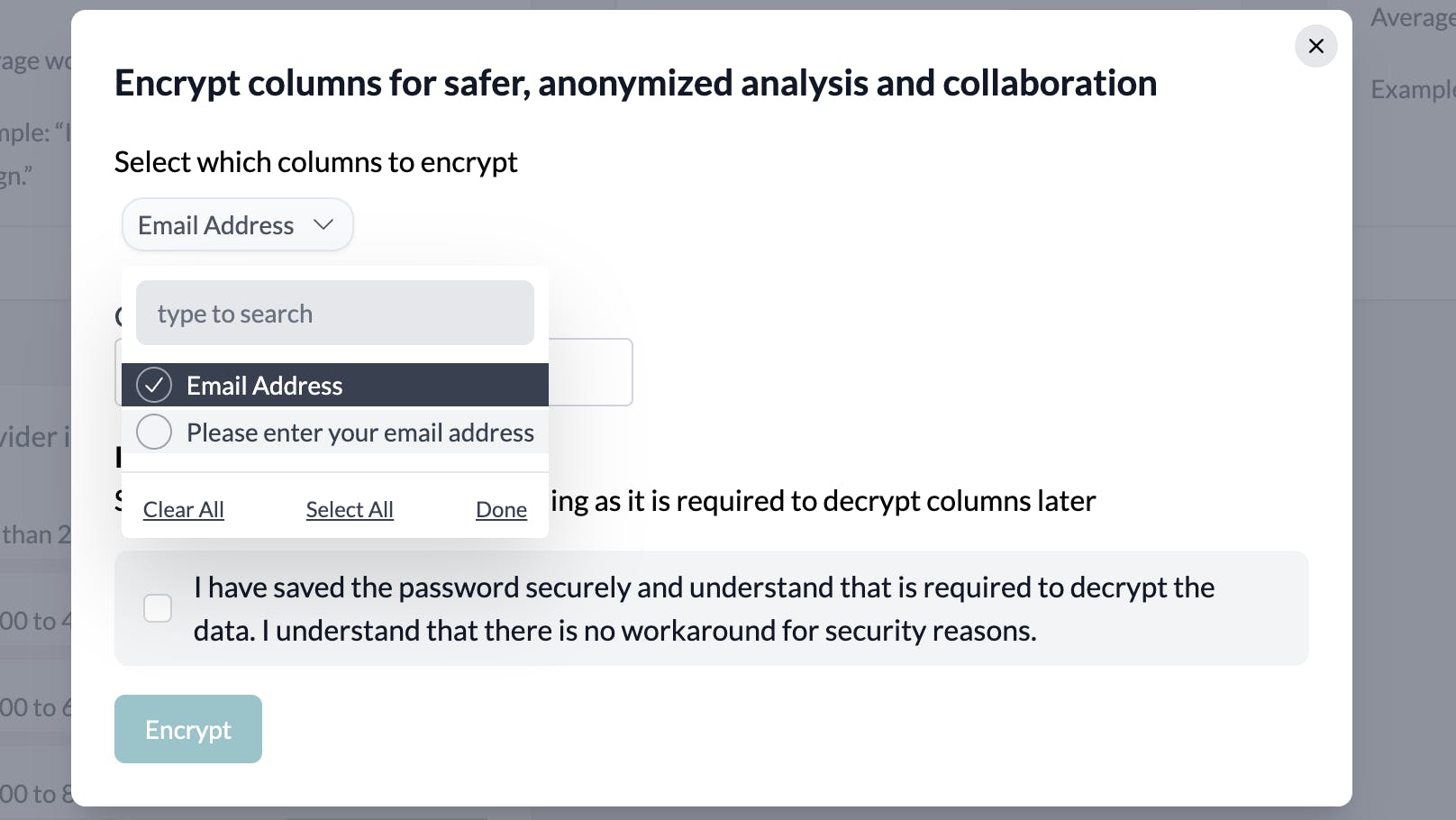 encryption - selecting columns