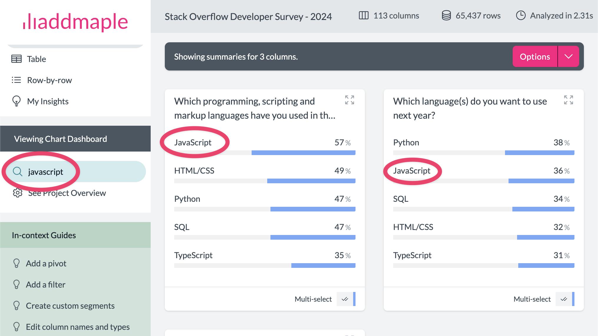 searching for columns